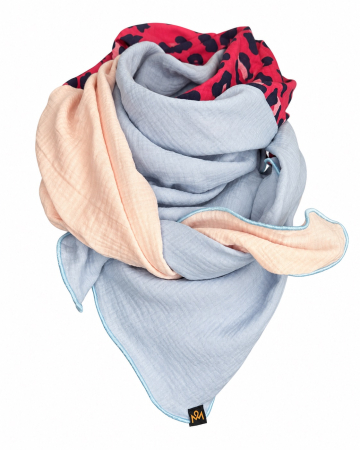 Musselin-Schal Damen Rosa, Hellblau & Leo 140 × 140 cm von OBERMUTTI